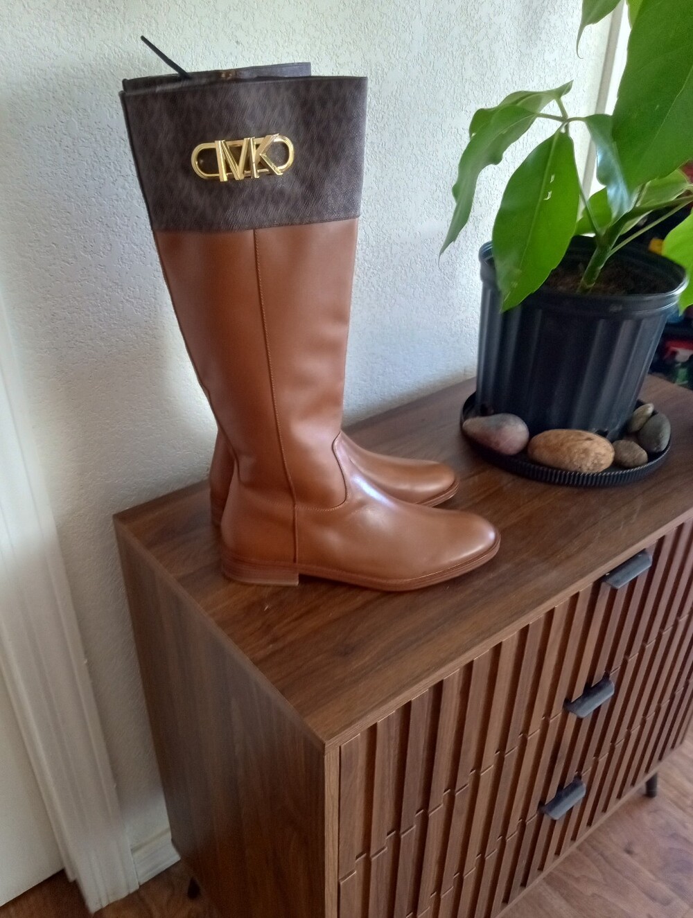 Michael Kors PARKER Leather Tall Boots with Logo Cuff